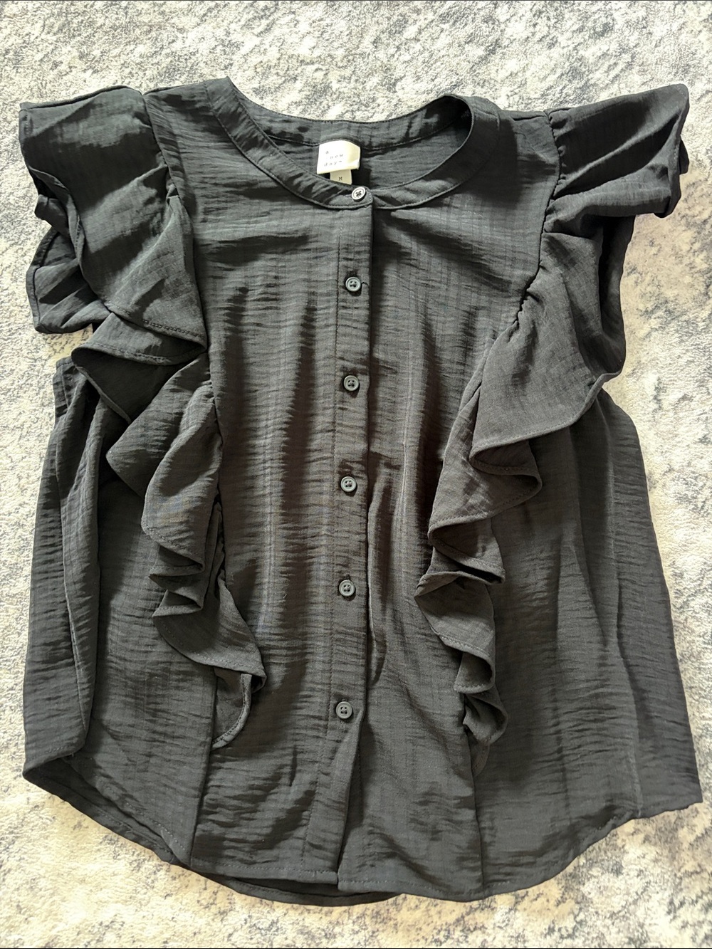 a new day Black Ruffle Button-Up Blouse